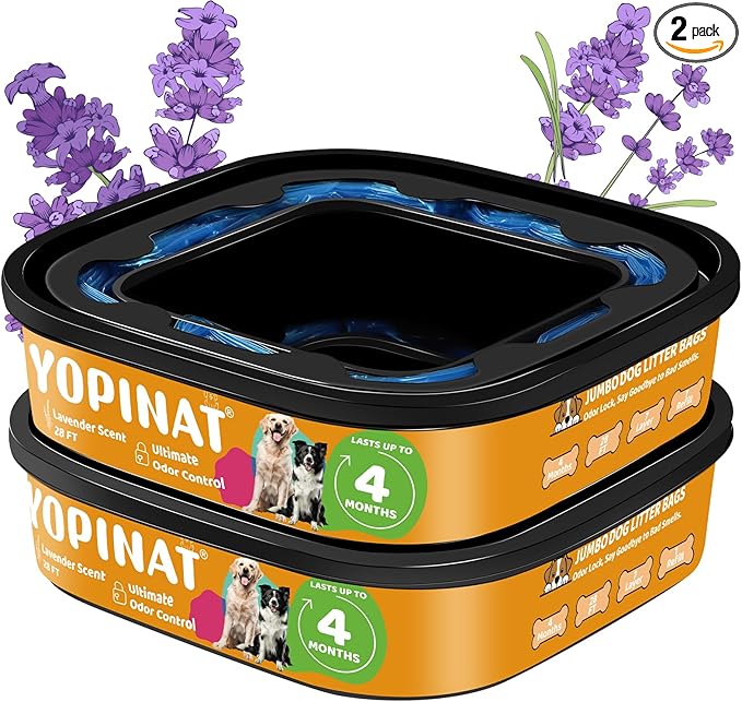 Jumbo Square Refill Bags 2 Pack – Lasts Up to 8 Months – Lavender Scented Dog Poop Bags for Dogs – Pet Waste Refills for Odor Control – Fits Pet Genie Dog Waste Disposal System & Litter Genie Pails