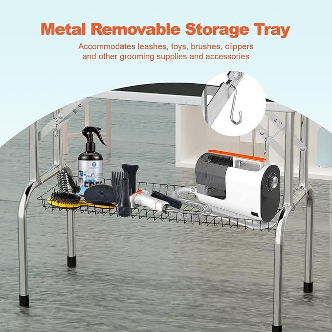 46'' Dog Grooming Table for Large Dogs, Foldable Professional Grooming Table for Dogs at Home with Double Loops/Mesh Tray/Adjustable Arm, Capacity up to 330lbs, Black