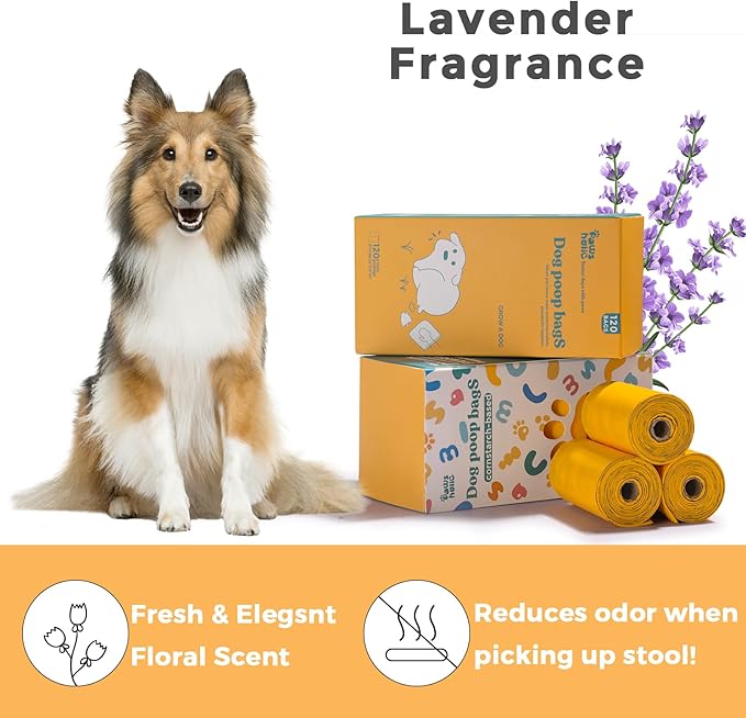 Dog Poop Bags Rolls Guaranteed Leak Proof and Extra thick Poop Bags for Dogs,120 Count 8 Rolls,Lavender Scented, Doggie Poop Bag for Puppy and Big Dogs