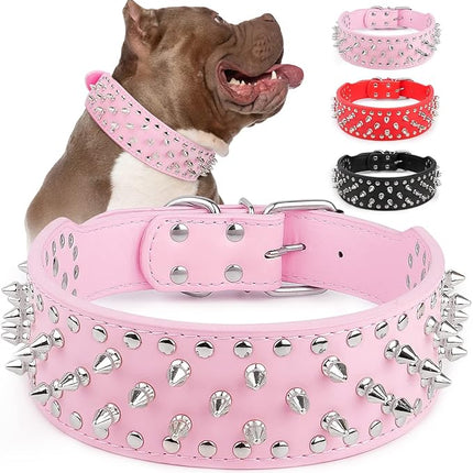 Epesiri Adjustable Wide Spiked Dog Collars, Mushroom Rivet PU Leather Cat Dog Collar, Durable Spike Studded Pet Collar for Small Medium Large Breed, PitBull Mastiff Bulldog Pugs Husky Rottweiler, Pink