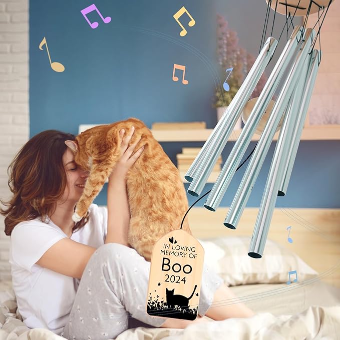 Cat Memorial Gifts for Loss of Cat, PEMIRSAYO Pet Memorial Wind Chime, Pet Memorial Gifts for Cats, Pet Sympathy Gifts for Cats, Pet Remembrance Gift Cat, Pet Loss Gifts