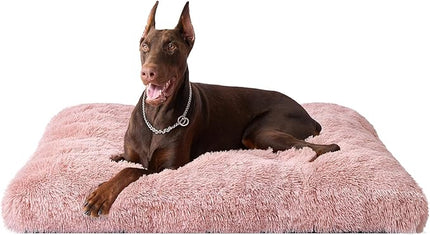 EHEYCIGA Fluffy XXL Dog Crate Pad, Plush Faux Fur Dog Bed for Extra Large Pets, Calming Anti Anxiety XXL Pet Bed, Washable Soft Warm Crate Mat with Non-Slip Bottom, Pink