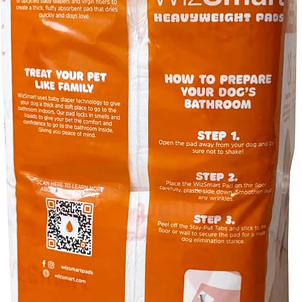 WizSmart Heavyweight Dog Pee Pads for Large Dogs, Puppies, Seniors – Ultra Absorbent, Leak Proof, Odor Control, Quick Dry, Training Pads with Stay Put Tabs – 23.5" x 22", 10 Cup Capacity