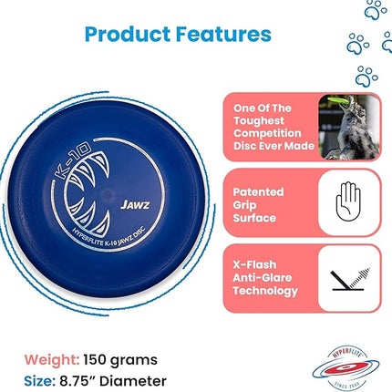 Hyperflite K-10 Jawz Blue Disc • for Dogs Over 16" • 8.75 Inch / 155 Grams • Puncture Resistant • Made in The USA