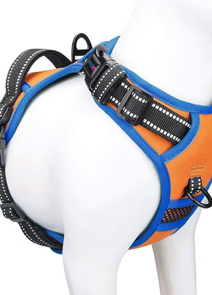 PHOEPET 2019 Reflective Dog Harness Large Breed Adjustable No Pull Vest with with Handle 2 Metal Rings 3 Buckles [Easy to Put on & Take Off](L, Orange)