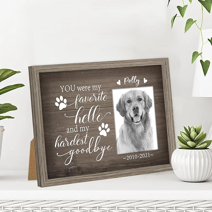 Custom Pet Memorial Gifts for Loss of Dog Cat, Personalized Pet Photo Canvas with Frame for Pet Dog Cat Lovers, Wall Art Home Decor with Name and Text, Customized Pet Loss Sympathy Gifts