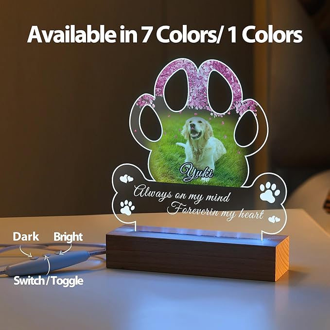 Pet Memorial Gifts for Dogs, Personalized Pet Memorial Night Lights, Dog Memorial Gifts for Loss of Dog, Loss of Dog Sympathy Gift, Dog Bereavement Remembrance Picture Frame (Design-C)