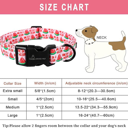 ARING PET Summer Dog Collar-Cute Watermelon Dog Collar for Large Dogs, Adjustable Soft Cotton Girl Dog Collars for Small Medium Large Dogs, Large