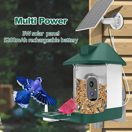Bird Feeder with Camera,Smart Birdwatching Camera with Solar Powered,AI Identify Species,Instant Notifications,FHD Live View,Auto Record Video in Backyard,Ideal Gifts for Family and Bird Lovers