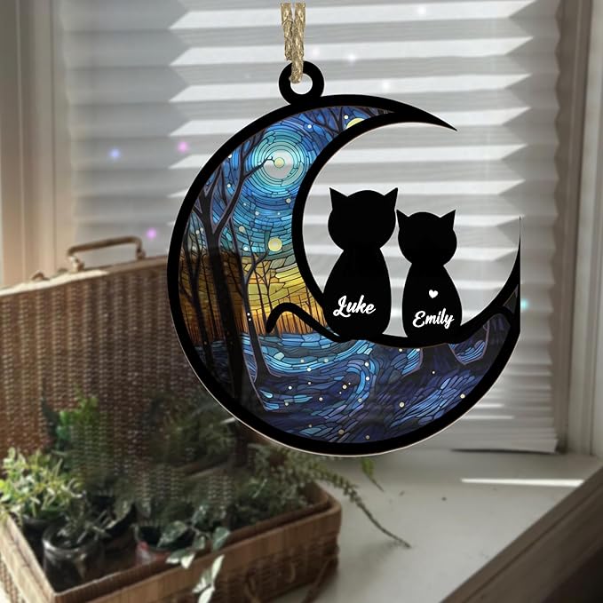 Personalized cat suncatcher, cat Memorial Ornament, cat Memorial Gifts for Loss of cat, cat Christmas Ornament, cat Lovers Gifts 02