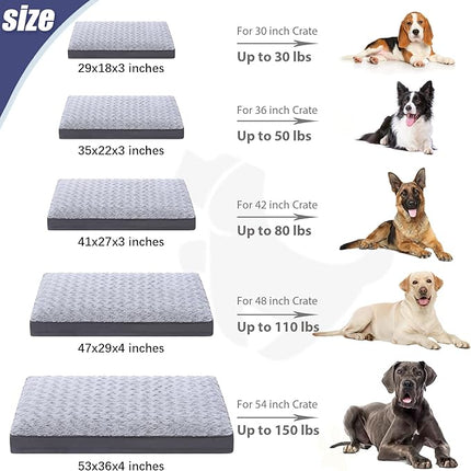 KSIIA Dog Crate Bed Waterproof for Extra Large Dogs - Rose Velvet Soft Fluffy Washable with Removable Cover & Anti-Slip Bottom, 47 x 29 Inch, Light Gray