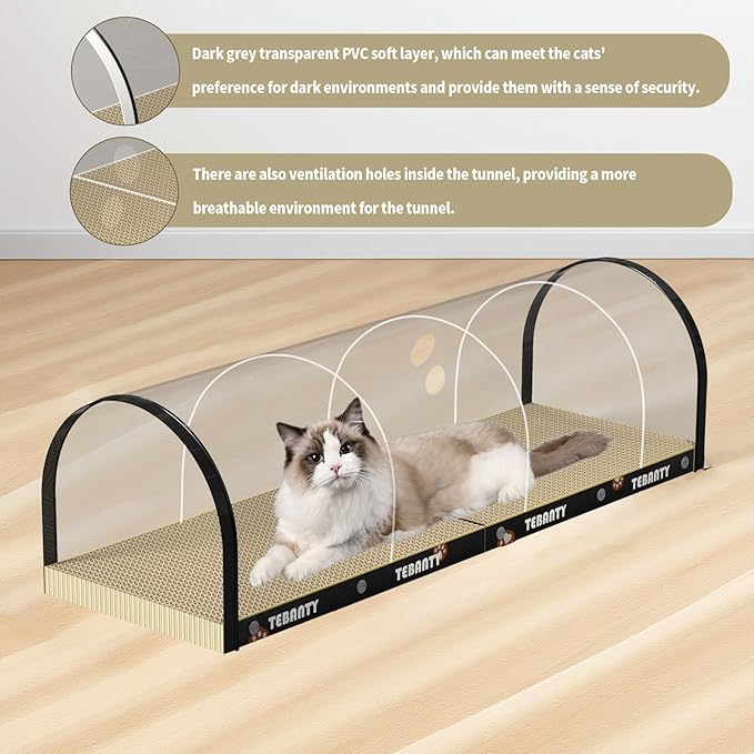 3 Function in 1 Cardboard Cat Scratcher Board, 31.5 in Cat Scratcher House, Cat Scratchers for Indoor Cats, Arched Cats Scratch Pad As Cat Bed, Cat Tunnel for Sleep, Grind Claws (Black)