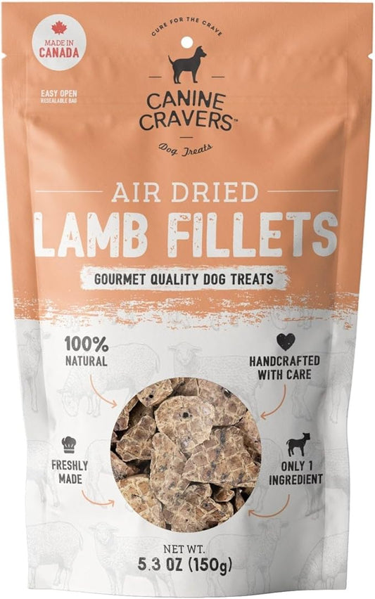 Canine Cravers Single Ingredient Dog Treats – Premium Lamb Fillets - Human Grade Air Dried Hypoallergenic Pet Food – Grain, Gluten, and Soy Free – 100% All Natural – 5.3 oz