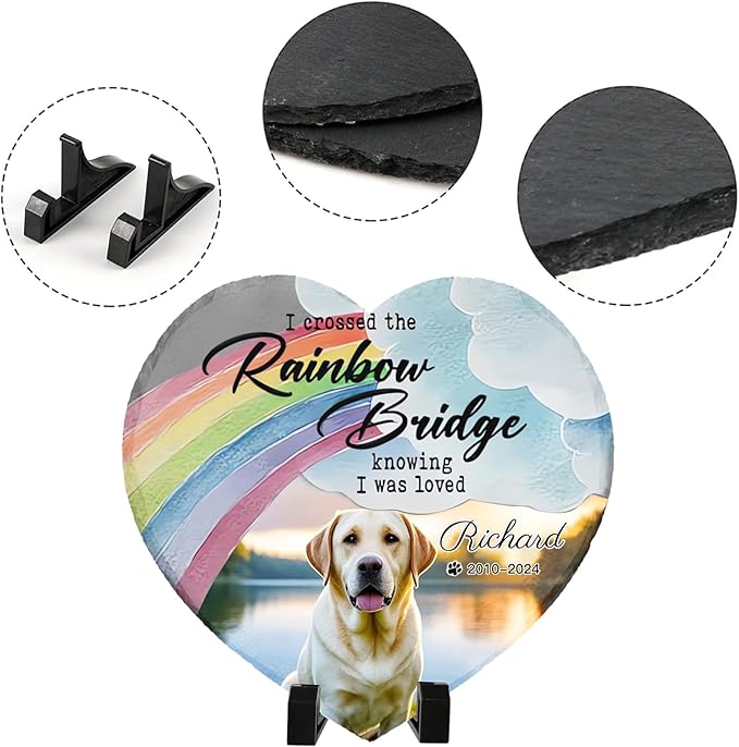 Personalized Pet Memorial Stone - Custom Dog Grave Marker with Name & Photo - Sympathy Gifts for Loss of Beloved Dog - Cemetery Decor - Rainbow Bridge Memorial for Dogs (Style B)
