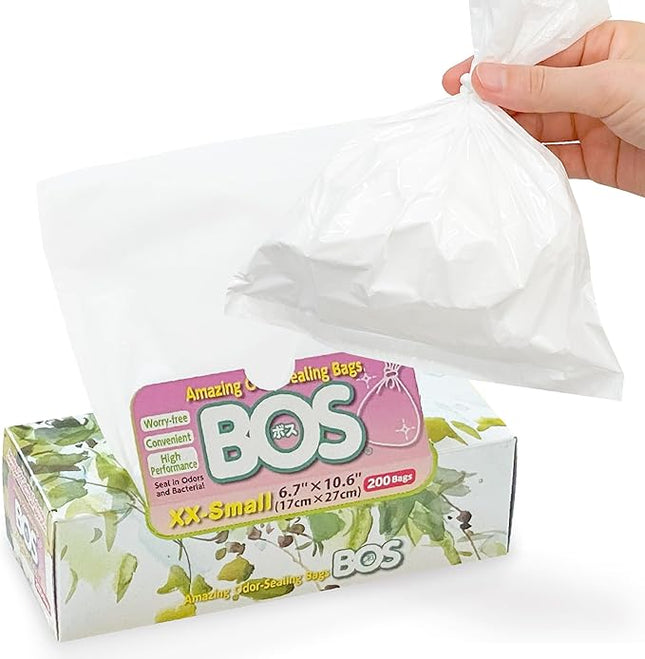 BOS Amazing Odor Sealing Disposable Bags, for Pet Waste (for small dogs) or Any Sanitary Product Disposal - Durable and Unscented[Size: XXS, Color: White] (200 count, Pack of 1) (200 Bags)