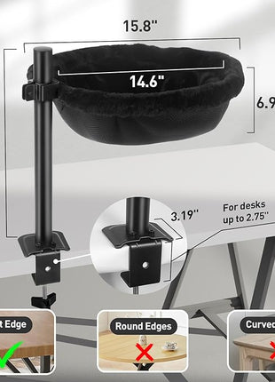 Cat Desk Bed - Machine Washable Reversible Cats Hammock for Large and Kitten - 360° Rotating & Height Adjustable - Supports Up to 45lbs - Indoor Cat Nest Furniture for Office & Game Tables - Black