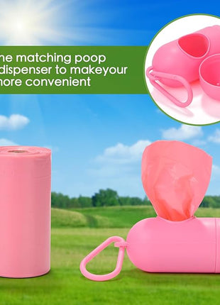 Biodegradable Pink Dog Poo Bags Lavender scent with Dispenser - 300 Large Poop Bags, Extra Thicken Strong Corn Starch Blended Compostable Leak Proof Poop Waste Bag for Dogs