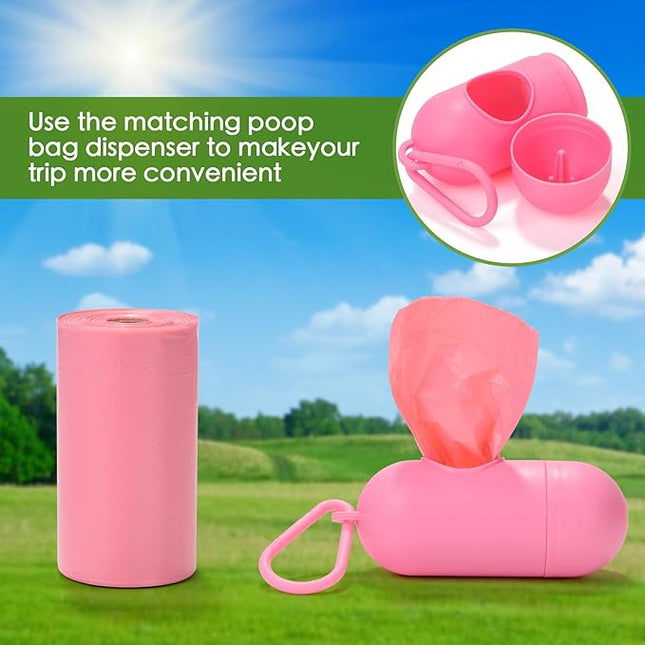 Biodegradable Pink Dog Poo Bags Lavender scent with Dispenser - 300 Large Poop Bags, Extra Thicken Strong Corn Starch Blended Compostable Leak Proof Poop Waste Bag for Dogs