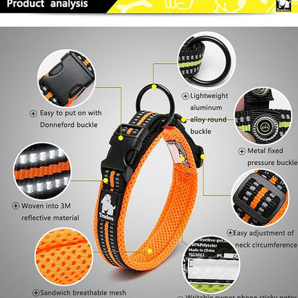 Dog Collar Reflective Premium Duraflex Buckle,High Grade Nylon Webbing No Choke Basic Collars Truelove TLC5011(Black,2XS)