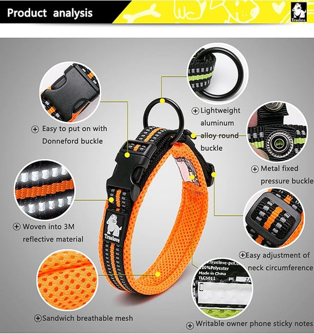 Dog Collar Reflective Premium Duraflex Buckle,High Grade Nylon Webbing No Choke Basic Collars Truelove TLC5011(Black,2XS)