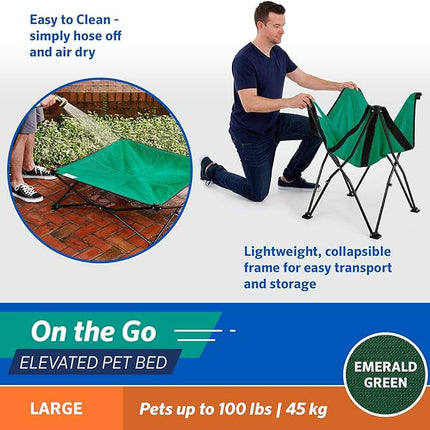 Coolaroo On-The-Go Elevated Dog Bed - Foldable Pop-Up Travel Dog Bed with Breathable, Moisture-Resistant Fabric, Carry Bag Included, Lightweight & Portable, Emerald Green, Large
