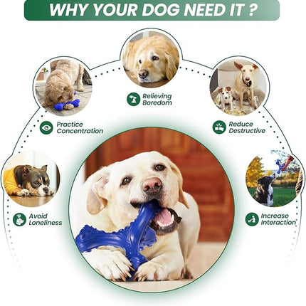 Dog Chew Toys for Aggressive Chewers Large Breed,Indestructible Bones Toy，Durable Cleaning Toothbrush Natural Rubber Dog Toys… (Deep Blue)