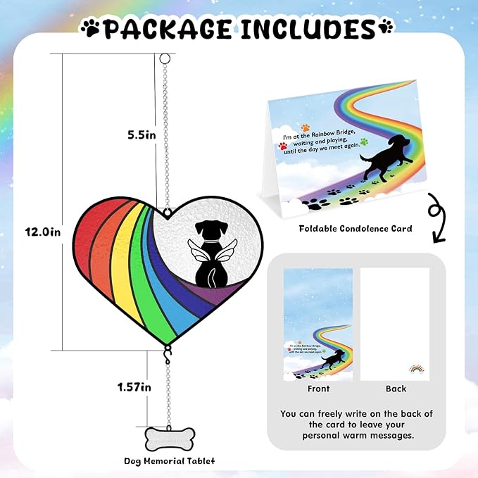 Stained Glass Rainbow Bridge Dog Memorial Gifts for Loss of Dog, Window Hanging Dog Memorial Suncatcher Sympathy Passing Away Pet Memorial Bereavement Dog Gifts, Angel Dog