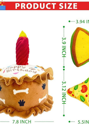 Birthday Squeaky crinkly Cake Aggressive chew for pups Sandwiches Pizza Party Dog Toy Colorful Playset to Keep Your Furry Friend Busy with 3 Pack Gift Toys