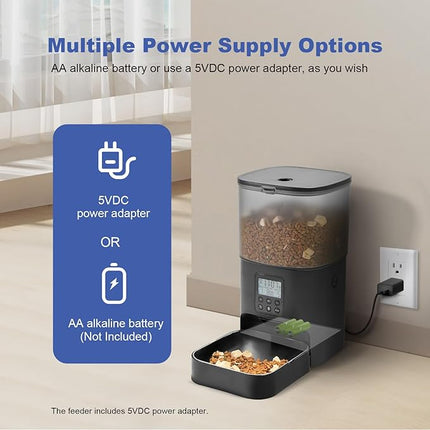 Automatic Cat Feeder, Cat Food Dispenser with 10s Voice Recorder, Pet Feeder up to 8 Meals per Day, Timed Feeder with Dry Food Sealed Ring (Black, 4L)