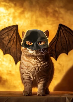Cat Bat Mask Halloween Costumes Accessories for Cats, Cat Bat Cosplay Apparel (Large, Black Bat)