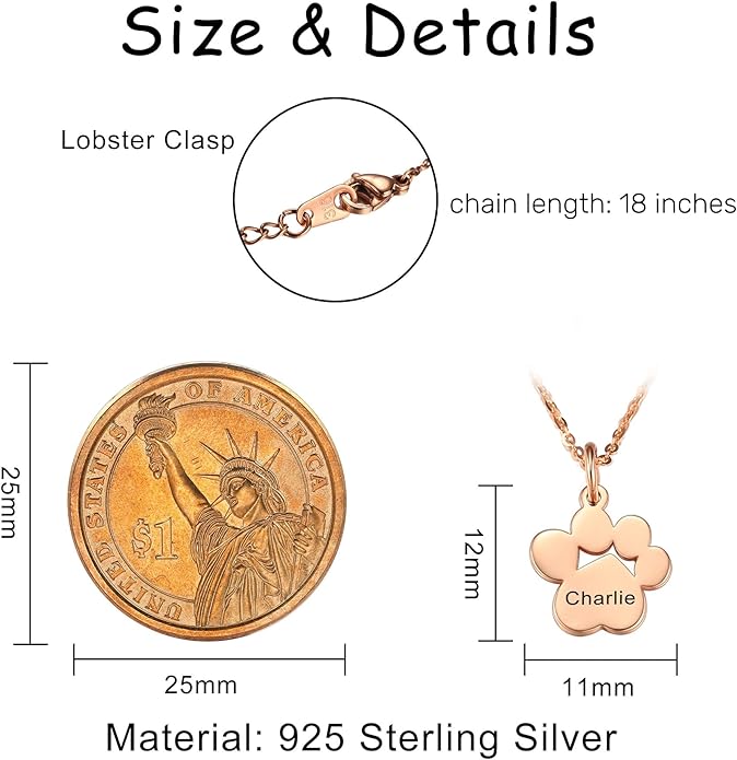 MeMeDIY Personalized Paw Print Necklace for Women Engraved Name Dog Paw Necklace Stainless Steel/925 Sterling Silver Paw Necklace Pet Memorial Necklace 1-4 Cat Paw Print Necklace