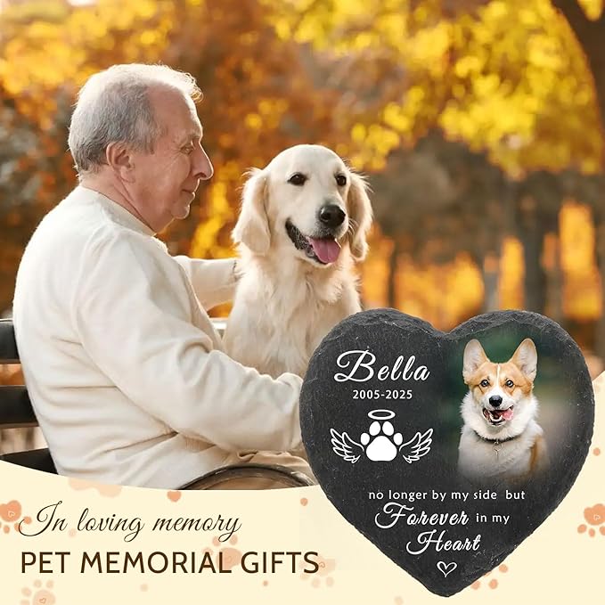 Dog Memorial Gifts for Loss of Dog Cat,Personalized Pet Memorial Stone with Photo Name,Custom Pet Remembrance Gifts,Cat Memorial Sympathy Gift,Dog Passing Away Gifts,Memorial Plaques for Dogs