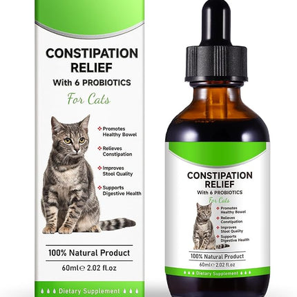 Cat Constipation Relief, Cat Laxative Constipation Relief, 100% Natural Laxative with 6 Probiotics Stool Softener, Promotes Digestive Health - 2 fl oz