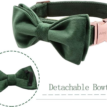 ARING PET Christmas Dog Collars with Bowtie, Cute Xmas Green Velvet Pet Bow Tie Collar with Metal Buckle for Puppy Small Medium Large Boy Girl Dogs-M