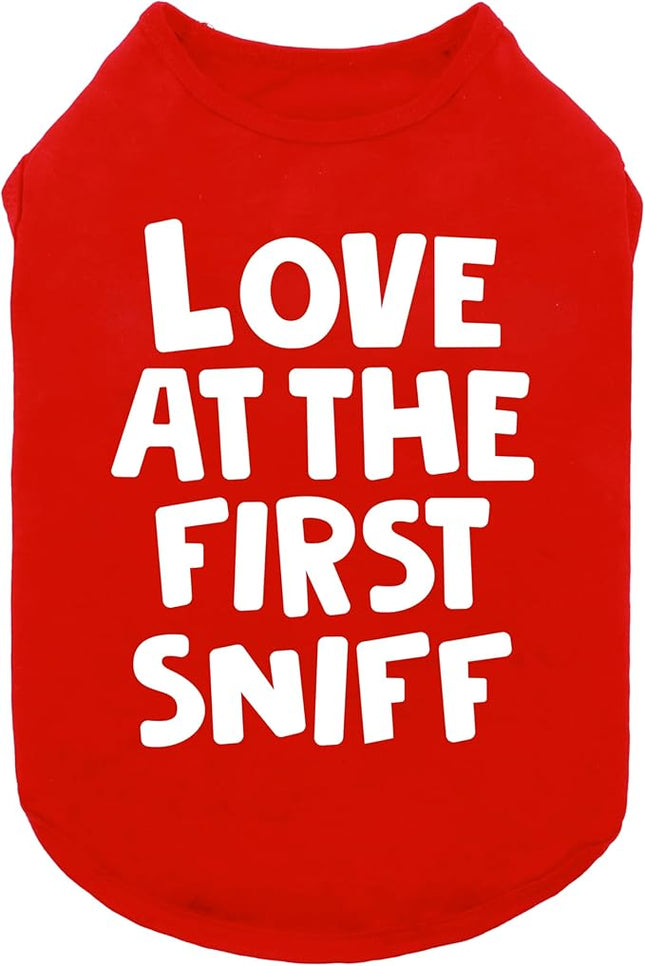 Fitwarm Love at First Sniff Dog Shirt - Summer Dog Clothes, Funny T-Shirt, Lightweight Breathable Cotton, Red, Small