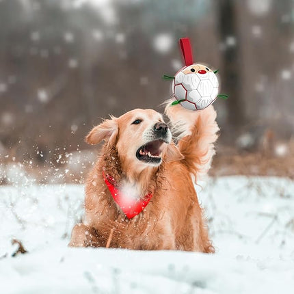 QDAN Christmas Dog Balls with Straps, Soccer Ball for Dogs for Small Medium Breed, Tug Toys for Dog Birthday, 6 Inch Outdoor Dog Toys for Fun