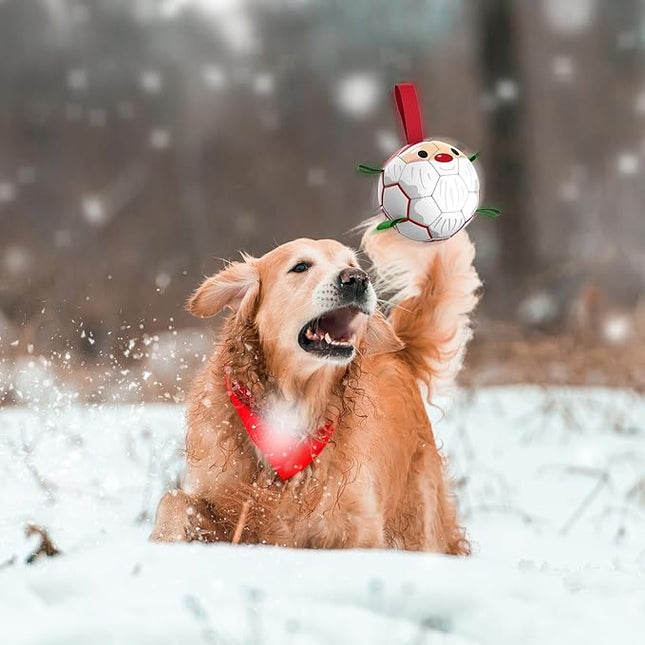 QDAN Christmas Dog Balls with Straps, Soccer Ball for Dogs for Small Medium Breed, Tug Toys for Dog Birthday, 6 Inch Outdoor Dog Toys for Fun
