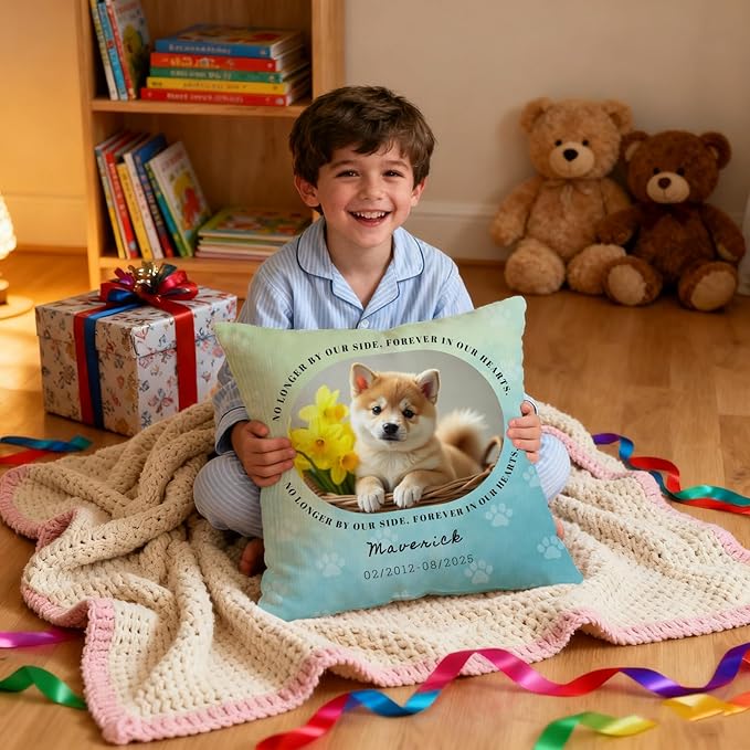 Personalized Pet Memorial Throw Pillow with Photo, Custom Pet Memorial Gifts for Dogs Cats, Loss of Dog Sympathy Gift Dog Bereavement Remembrance Picture Pillow