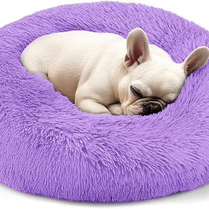 Dogs Bed for Small Dogs, Anti-Anxiety Washable Round Bed (Purple, 24.0" L x 24.0" W x 8.0" Th)