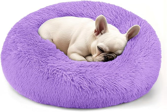 Dogs Bed for Small Dogs, Anti-Anxiety Washable Round Bed (Purple, 24.0" L x 24.0" W x 8.0" Th)