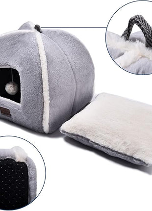Cat Bed for Indoor Cats - Cat House Cats Tent with Removable Washable Cushioned Pillow, Soft and Self Kitten beds,Pet Bed, Grey,15inches