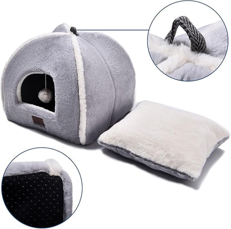 Cat Bed for Indoor Cats - Cat House Cats Tent with Removable Washable Cushioned Pillow, Soft and Self Kitten beds,Pet Bed, Grey,15inches