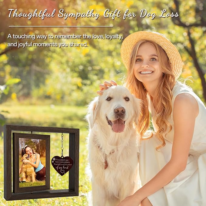 Pet Memorial Gift for Dogs and Cats – Rotating Wooden Picture Frame for 4x6 Photos – Loss of Dog Sympathy Gift, Pet Loss Remembrance Bereavement Keepsake