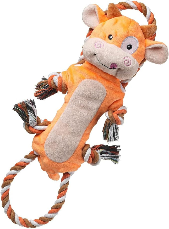 Dog Toys, Tug of War Dog Toys for Large Breed, Cute Squeaky Interactive Dogs Toy with Crinkle Paper, Plush Puppy Chew Toy for Small, Middle, Big Dogs (Cow-SS)