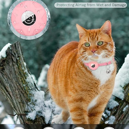 Apple AirTag Cat Collar, GPS Tracker Kitten Collar with Reflective Breakaway Holder and Bell, Lightweight for Cats & Kittens (Pink)