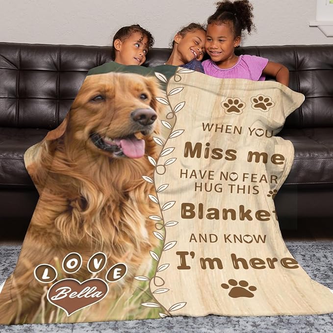 Pet Memorial Gifts for Lost of Dogs Cats, Personalized Pet Memorial Throw Blanket with Photo, in Memory of Dog Sympathy Gift Bereavement Remembrance Passing Away Gifts, Custom Pet Picture Blanket