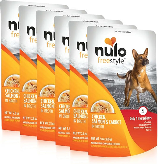 Nulo Freestyle Chicken, Salmon & Carrot in Broth Real Meat Dog Food Topper, 2.8 Ounce (Pack of 6)
