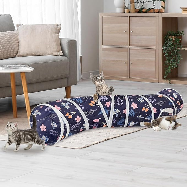 Glittme Cat Tunnel - S-Shape Peekaboo Cat Cave with Toys, Foldable Tubes for Indoor Pets