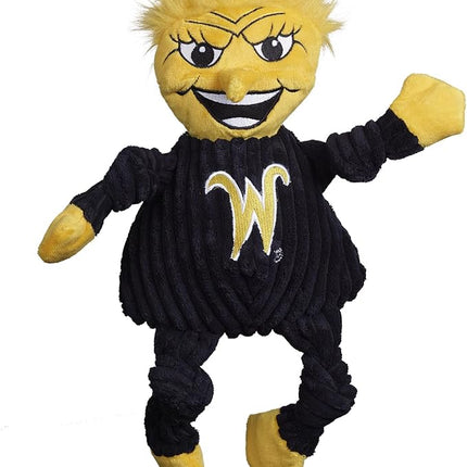 HuggleHounds Officially Licensed College Mascot Squeaky Dog Toy for Aggressive Chewers - Plush Corduroy Dog Toys - Soft Extra Durable Stuffed Pet Toy | Wichita State WuShock, Small