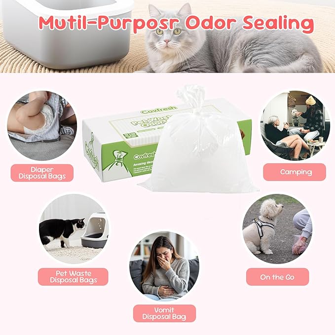 Odor-Sealing Dog Poop Bags, S/200-Count Leakproof & Durable Dog Waste Bags, Block Smells, Unscented (Color:White)